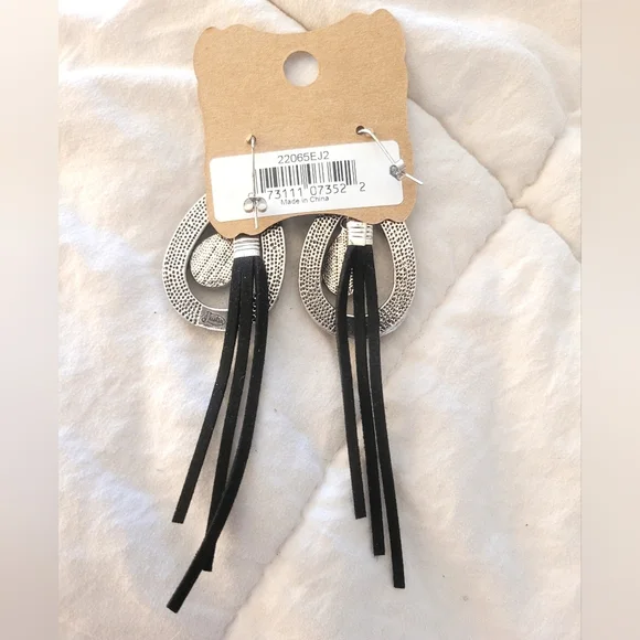 Justin Boots Silver and Turquoise Earrings Suede Fringe Teardrop Earrings - Picture 2 of 2